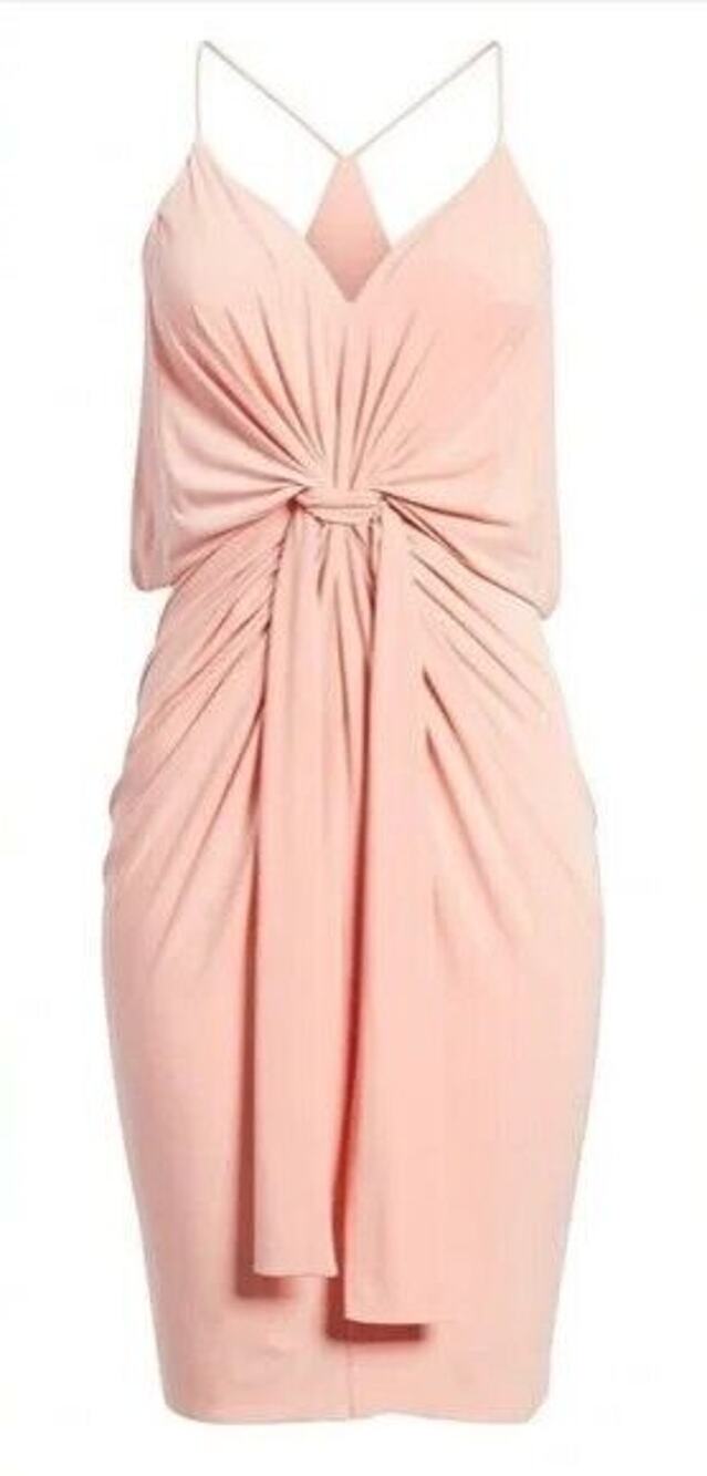 1109 NWT MISA Los Angeles Womens Domino Midi Spaghetti Strap Dress S Peach